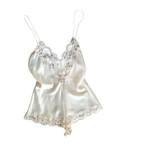 Vintage Barbizon Feminine Romantic Bridal Satin Lace One Piece Teddy Lingerie S